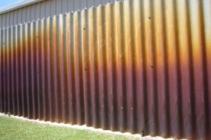 Aluminium fence in Perth with bore water stains.